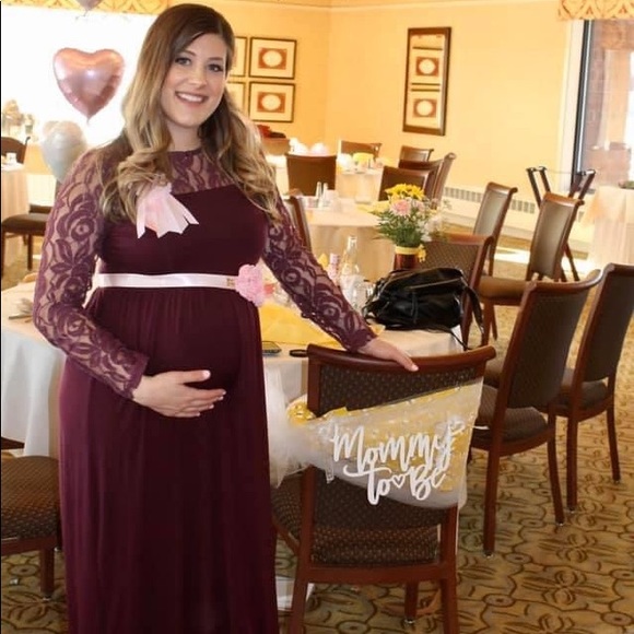 PinkBlush purple lace sleeve maxi maternity dress - Picture 3 of 7